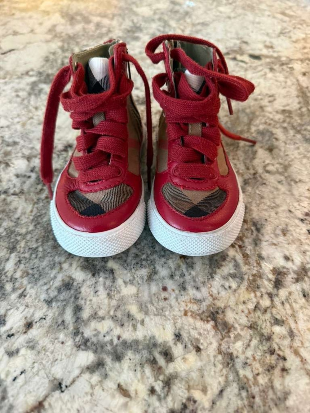 Burberry Red Plaid High-Top Kids Sneakers